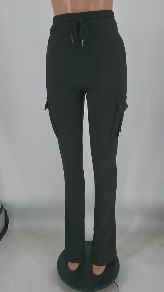 Women's Fashion Trend Daily Versatile Workwear Pocket Drawstring Waistband Split Leg Women's Casual Pants