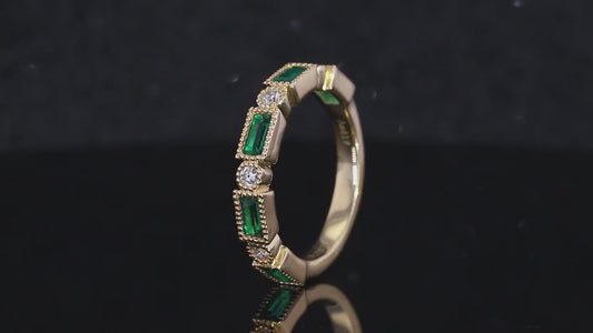 MomentWill 10k Gold Green Emerald Ring Half Eternity Jewelry Women Wedding Rings