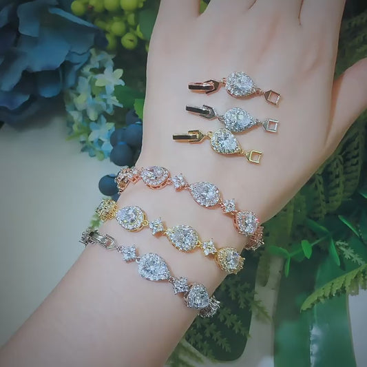 18K Gold Plated Silver Color Women Jewelry Pear Shape Stunning Icy Cubic Zirconia Gift Bracelet for Engagement Party Accessory