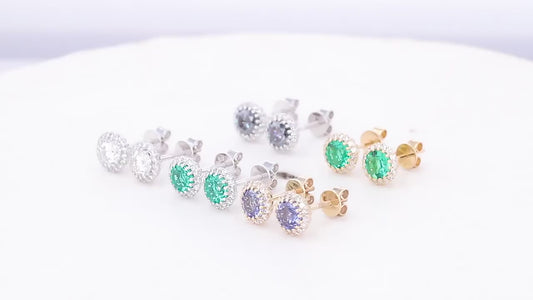 MomentWill 10K Gold Fine Earbob 5mm Round Cut Diamond  Screw Back Earrings Moissanite Sapphire Emerald halo Stud Earrings