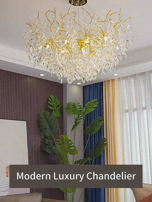 Full Crystal Chandelier Golden Special Round New Led Ceiling Lamp Modern for Living Room Dining Room Big Hotel Lighting Fixtures