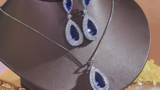 Charming CZ Jewelry Set Yellow Teardrop Dangle Cubic Zirconia Earrings Pendant Jewelry Set for Women Brides Rhodium Plated Gift