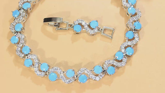 Bohemia Style Claw Setting Cubic Zirconia and Imitation of Artificial Turquoise Tennis Bracelet for Women Stylish Pieces Jewelry