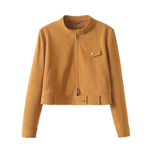 New Women Short Suede Leather Jacket Slim Design High Quality Leather Jacket